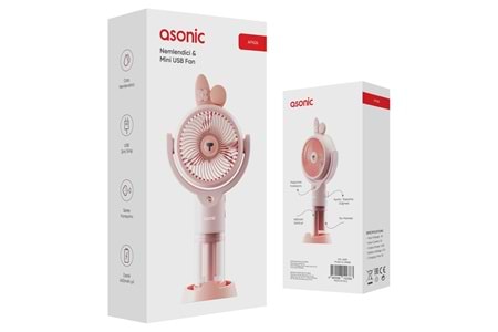 Asonic AFN26 Pembe 500mAh 2 Kademe Nemlendirici Sprey USB Fan