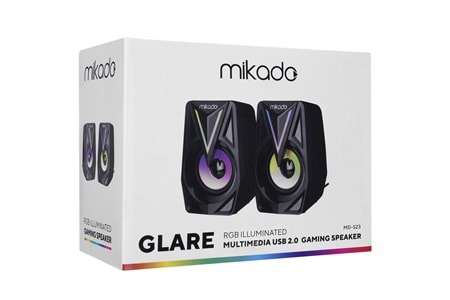 Mikado MD-S23 GLARE 2.0 Multimedia 3W-2 Siyah USB RGB Işıklı Gaming Speaker Hoparlör Stereo Giriş