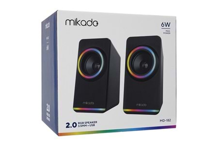 Mikado MD-182 2.0 3W-2 Siyah RGB Aydınlatmalı USB + 3.5mm USB 5V Speaker Hoparlör