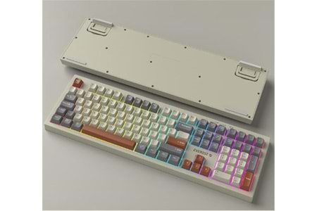 Everest KM-78 Rena Krem-Gri-Kahve Kablosuz 2.4 + BT RGB Aydınlatmalı Sessiz Q Klavye + Mouse Se