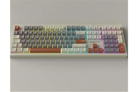 Everest KM-77 Runa Gri-Krem-Kahve Usb Rainbow Aydınlatmalı Sessiz Q Klavye + Mouse Set