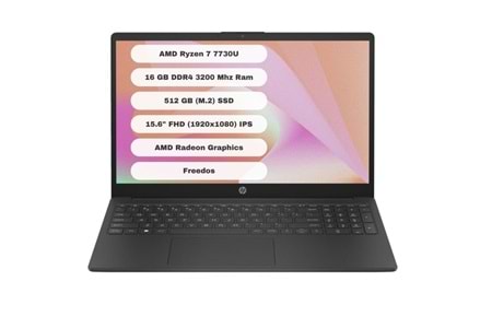 HP 15 FC0059NT AMD Ryzen 7 7730U 16GB 512GB SSD 8M1T1EA FreeDOS 15.6