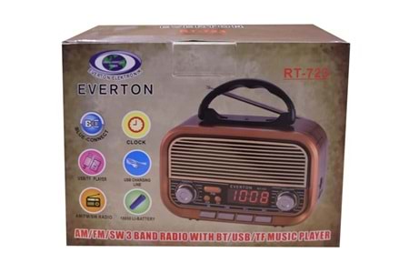 Everton RT-723 Dijital Göstergeli Şarjlı Nostaljik Radyo (AM-FM-SW Wıth BT-USB-TF )