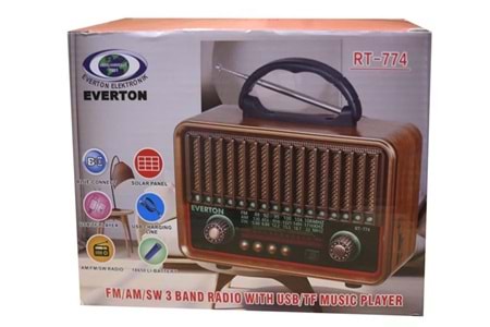 Everton RT-774 Bluetooth-USB-SD-FM Solarlı Şarjlı Nostaljik Radyo 