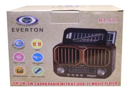 Everton RT-679 Bluetooth-USB-SD-FM Şarjlı Solarlı Nostaljik Radyo 