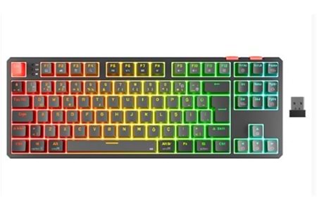 Rampage YORU TKL PRO Gri-Siyah OUTEMU Red Swich Q Kablosuz RGB Mekanik Oyuncu Klavyesi