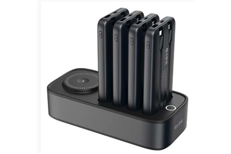 S-link IP-DS40 4 Adet 10000mAH Powerbank li 15W Kablosuz Şarj Siyah Taşınabilir Şarj İstasyonu