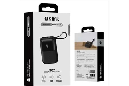 S-link P109M 10000mAh PD20W .5W Siyah LCD Taşınabilir Pil Şarj Cihazı Powerbank