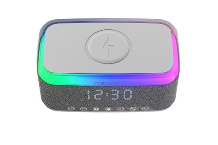 Mikado MD-W8 1200mAh 10W Gri BT,USB,Kablosuz Şarjlı RGB-Gece Lambası Özellikli Alarmlı Saat Speaker