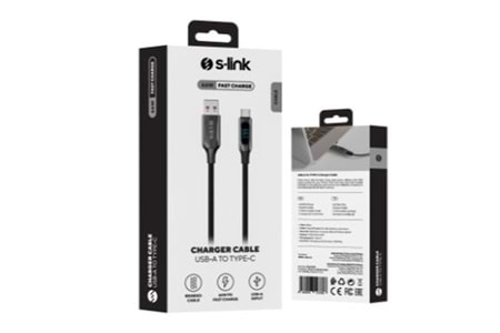 S-link Armor LED UC-066 66W 1m USB to Type-C PD Örgülü LED Başlıklı Siyah Hızlı Şarj Kablosu