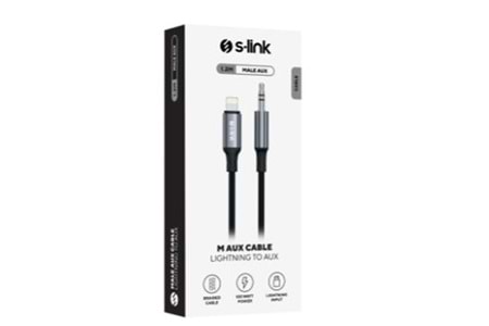 S-link Armor ML-01 1.2m Lightning to M AUX Örgülü Metal Başlıklı Siyah Ses Kablosu