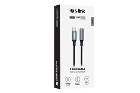 S-link Armor FC-01 15cm Type-C to F AUX Örgülü Metal Başlıklı Siyah Ses Kablosu