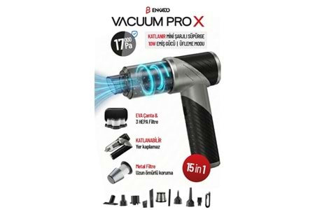 Enkado EKD-SP20 17000PA 2000MAH Güçlü Vakum-Üflemeli Şarjlı Katlanabilir Araç Süpürgesi 3ad Filtr