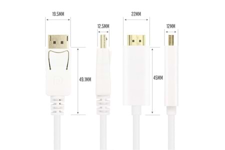 Vcom CG605L-3.0 Beyaz 3.0MT Display Port Erkek To Hdmi Erkek Kablo
