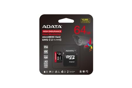 Adata 64 GB High Endurance microSDXC 4K U3 V30 A2 Hafıza Kartı