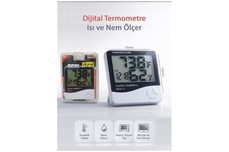 Real Özs HTC-1 Dijital Saat -Alarm - Termometre- Isı Ve Nem Ölçer 