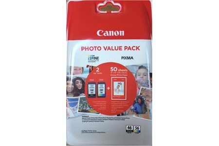 Canon PG-46 CL-56 Multipack 2'li Mürekkep Kartuş 50 adet 10x15 Fotoğraf Kağıdı Hediyeli