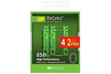 Gp AAA 850 mAh Şarjlı İnce Kalem Pil 4+2'li Paket Recyko GPHCH83BOK