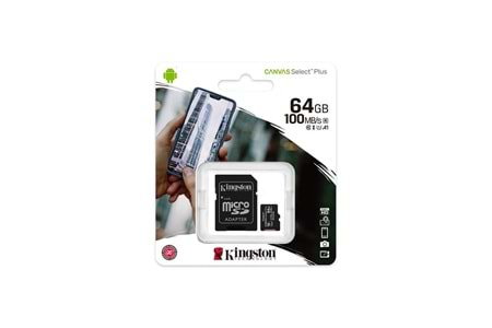 Kingston SDCS2-64GB 64GB micSDXC Canvas Select Plus 100R A1 C10 Card + ADP Hafıza Kartı