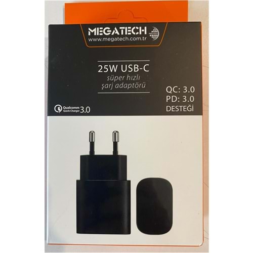 Megatech 25w Beyaz USB-C Şarj Kafa QC:3.0-PD:3.0 