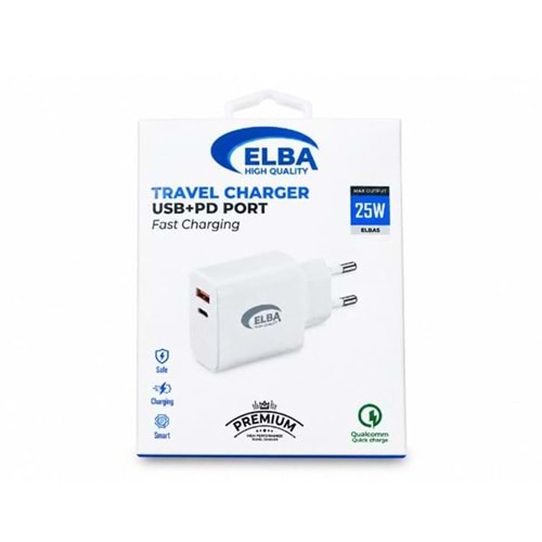 Elba ELB15 25W 3.0A Usb-A To Usb-C Çift Girişli Hızlı Şarj Akım Koruma Isıya Dayanıklı EV Şarj Kafa
