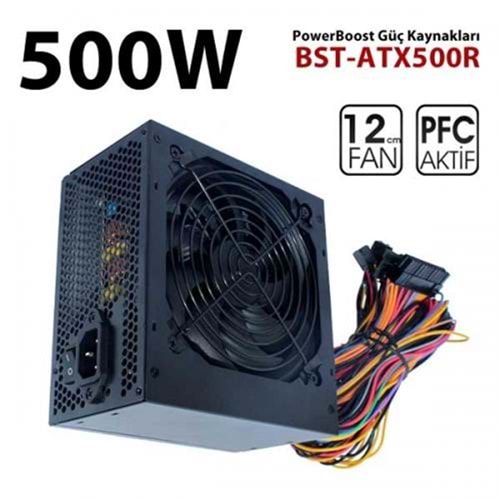 PowerBoost PB500AR 500W APFC 2-PCI-E 6+2 Pin 12cm Siyah Fanlı ATX Power Supply 