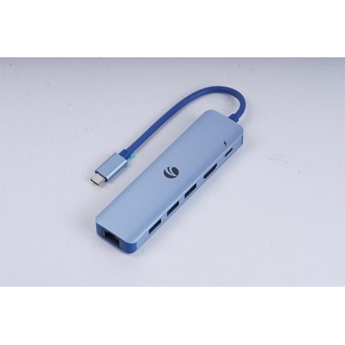 Vcom CUE55 Mavi Type-C To Hdmi(4K@30Hz)+Gigabit LAN+Usb3.0+Pd 3.0 100W Çoklayıcı