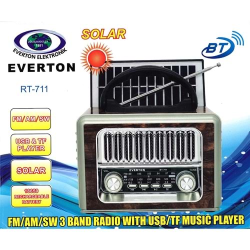 Everton Rt-711-Usb-Tf-Am-Fm-Sw-Tws-Usb Güneş Enerjili Nostaljik Radyo