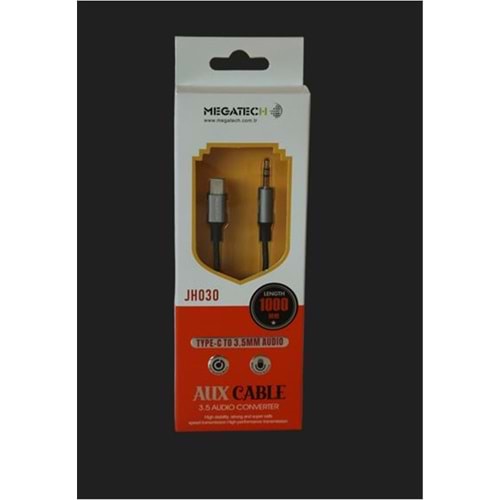Megatech JH-030 1Mt Aux Kablo Çelik TYPE-C 3.5AUX (kutulu)