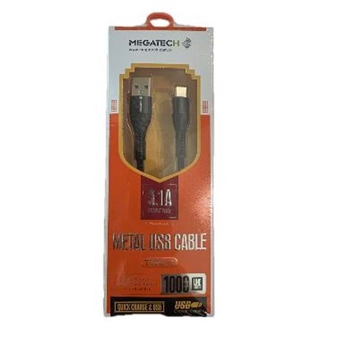 Megatech 3.1A A Örgülü Serisi Usb to Type-c 1mt Data Kablosu Siyah