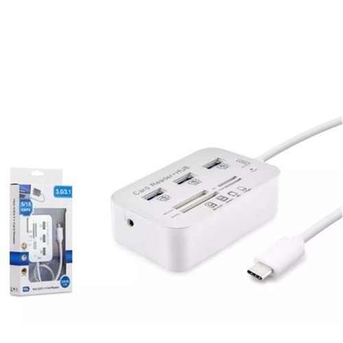 HADRON HDX7029 TYPE-C HUB COMBO 3-USB3.0 + MS + SD + M2 + TF 20CM 7IN1 BEYAZ