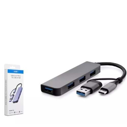 HADRON HDX7040 TYPE-C HUB 3-USB2.0 + USB3.0 GRİ