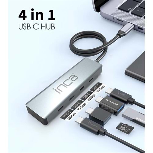 Inca ITPT-4TX 4 Port Type-C 3.1 Veri ile3.1 10 Gbps Type-C Çoklayıcı Kablo uzunluğu 15cm