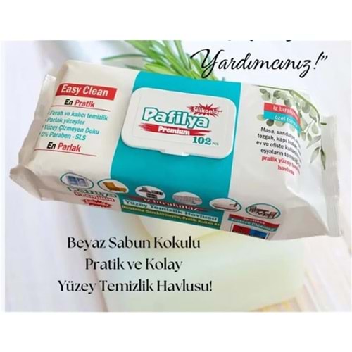Pafilya Beyaz Sabun Yüzey Temizlik Havlusu 102 li Easy Clean Karbonat & Sirkeli (İz Bırakmaz) 