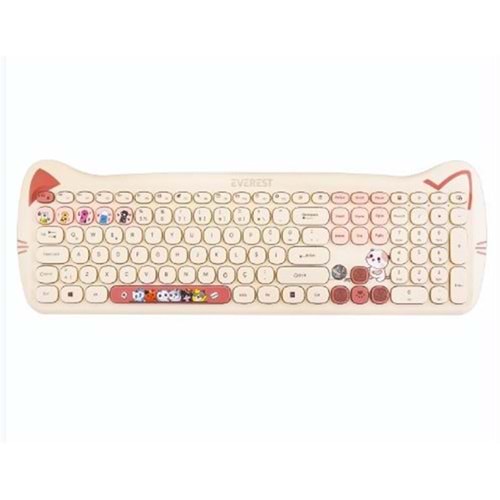 Everest KM-6283 CATTY Renkli Tuşlu Sarı Kablosuz 2.4 + BT Q Multimedia Klavye + Mouse + Pad Set