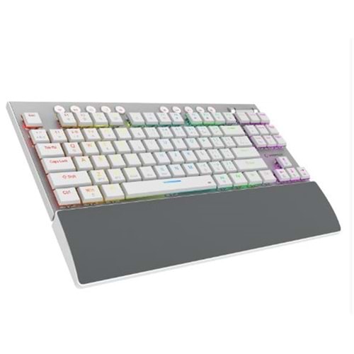 Rampage BERU Beyaz 2.4G + BT Wireless RED SWITCH Mekanik Gaming Oyuncu Klavye Slim RGB