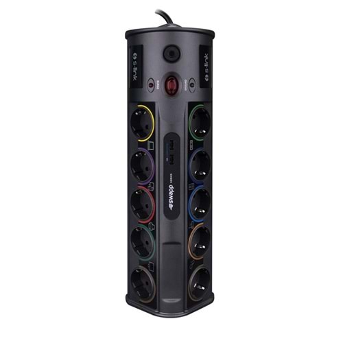 S-link SWV-PRZ010 1.8M 1860 Joule 1.5mm 1 Usb 1 Type C 2.1A-5V 16A 250V 3680W 10lu Akım Kor.Priz