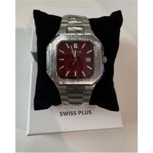 Swiss Plus Man Watch Premium Seri Model-9 RS23146 Bordeaux-Silver