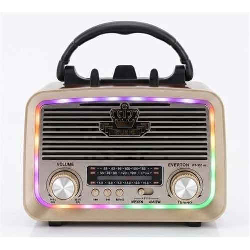 Everton RT-301.m Bluetooth-USB-SD-FM Şarjlı,Solarlı,Ledli, Nostaljik Radyo El Fenerl Radyo