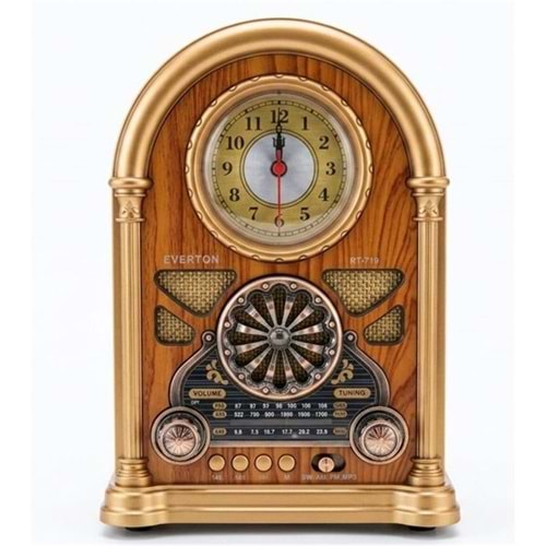Everton RT-719 Şarjlı, Saat Göstergeli Nostaljik Radyo( Bluetooth-USB-SD-FM)