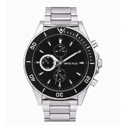 Swiss Plus Man Watch Basic Seri Model-10 ST3516AGS Lüx Black-Silver