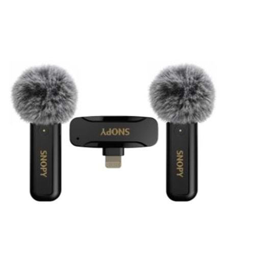 Snopy SN-MW80 Siyah 2 Mikrofonlu Kablosuz Lightning Yaka Mikrofonu