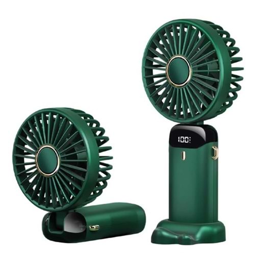 Feny FN-F30 Yeşil Kademeli Ultra Sessiz Led Göstergeli Katlanabilir Şarjlı 1200Mah Mini El Fanı