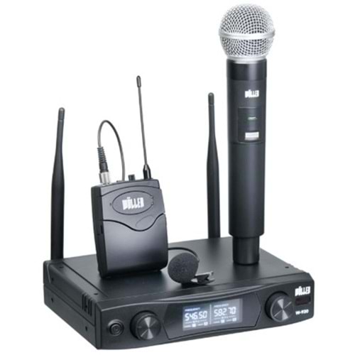 Wöller W-920EY UHF Çift Kanallı Led Ekran Kablosuz Yaka ve El Mikrofonu