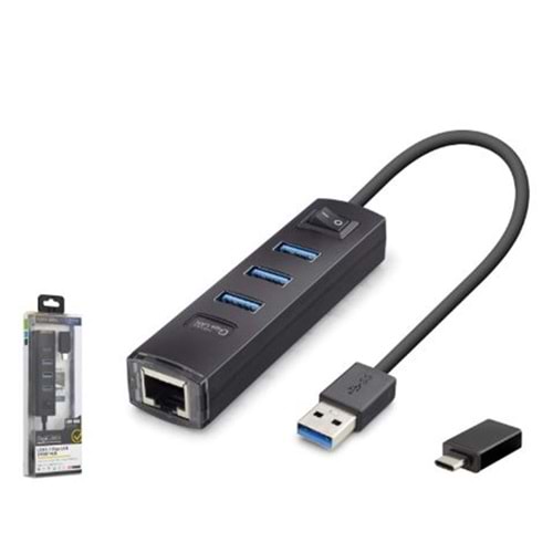 iETOP RJ4503 USB Type-C 3.2 Gen1 Combo Anahtarlı Hub Gigabit LAN 4 Port 5 Gbps Siyah
