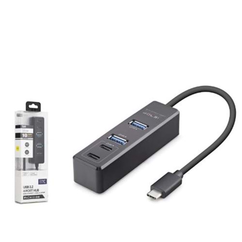 iETOP TU1009 Type-C 3.2 Gen2 Hub 4 Port 10 Gbps Siyah