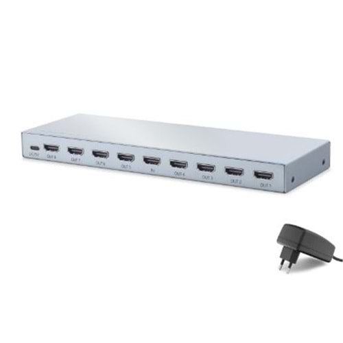 HADRON HDX1433 HDMI Splitter EDID 8K 60 Hz 1 Giriş 8 Çıkış Gri