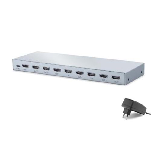 HADRON HDX1430 HDMI Splitter EDID 4K 60 Hz 1 Giriş 8 Çıkış Gri