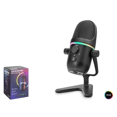 HADRON ME5 Gaming RGB Masaüstü Mikrofon Çift Modlu Gain Kontrollü Type-C 192kHz 24Bit Siyah
