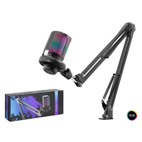 HADRON ME6S35B Gaming RGB Mikrofon Seti Boom Mikrofon Kolu Type-C 192kHz 24Bit Siyah
